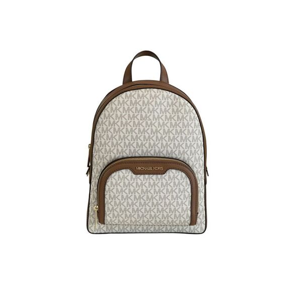 Michael Kors Jaycee Medium Zip Pocket Backpack Bag Tote Vanilla Logo Leather NWT main image 7